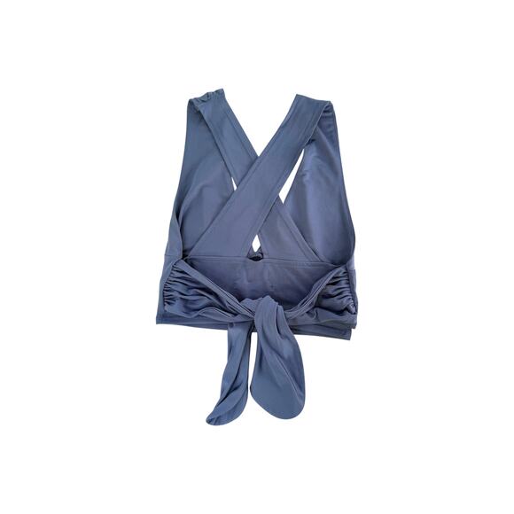 UO Top Satin Blue Cross Back Crop Blouse V Plunge Cross Back Bralette XS - Picture 2 of 7